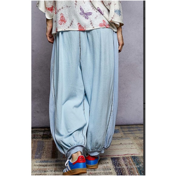 POL Light Blue Stretchy Waist Reverse Stitch Pockets Joggers - Picture 2 of 4